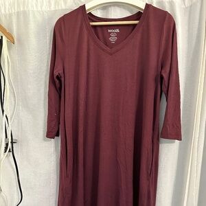 Wool& Willow Merino Swing Dress - Raspberry Size Large Long